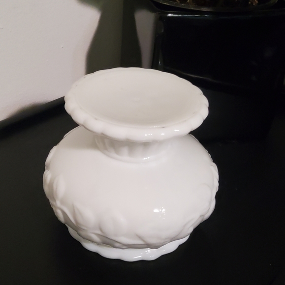 Vintage Milk Glass Pedestal Planter with Floral Embossment - Picture 5 of 5
